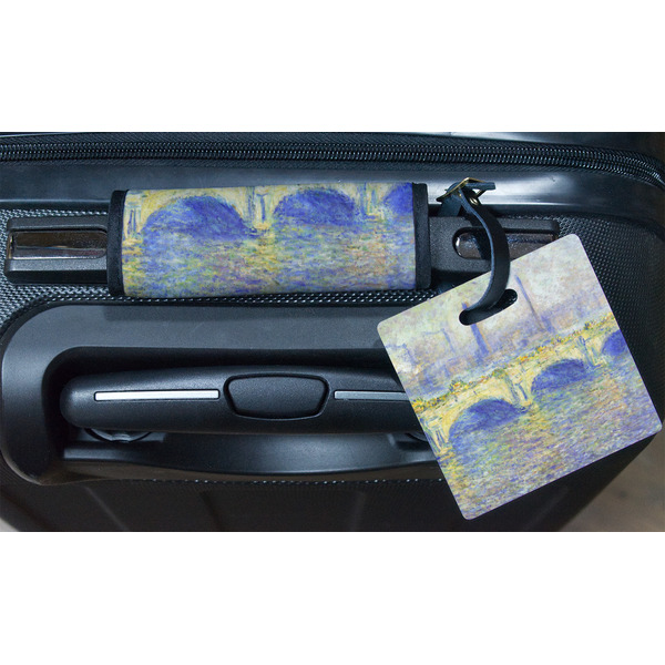 Waterloo Bridge by Claude Monet Square Luggage Tag & Handle Wrap - In Context