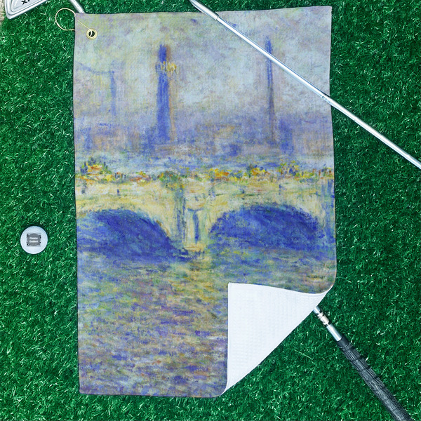 Waterloo Bridge by Claude Monet Waffle Weave Golf Towel - In Context
