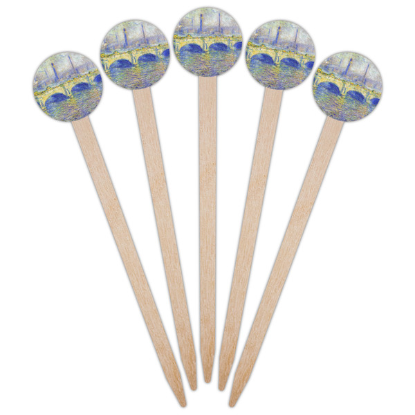 Waterloo Bridge by Claude Monet Wooden 6" Food Pick - Round - Fan View