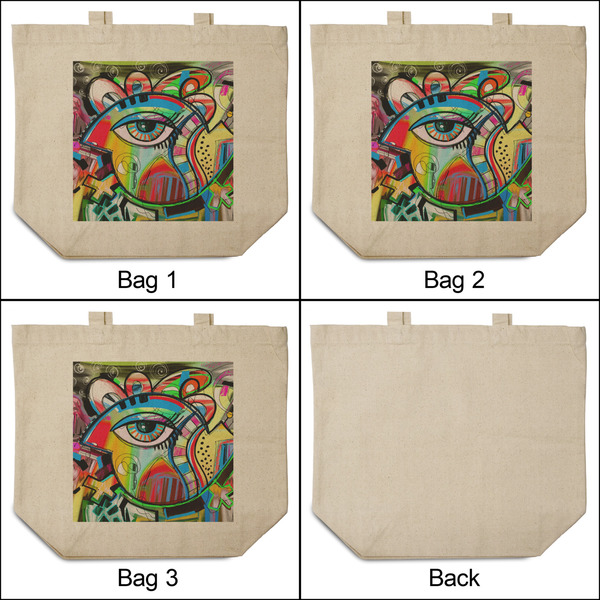 Abstract Eye Painting 3 Reusable Cotton Grocery Bags - Front & Back View