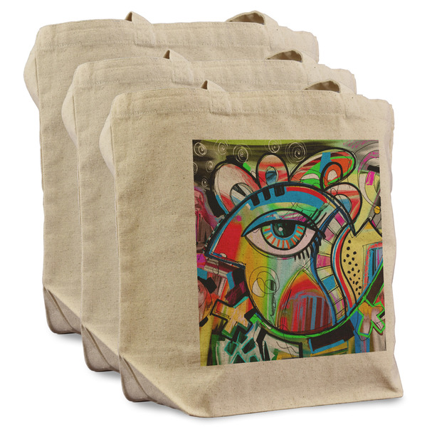 Custom Abstract Eye Painting Reusable Cotton Grocery Bags - Set of 3