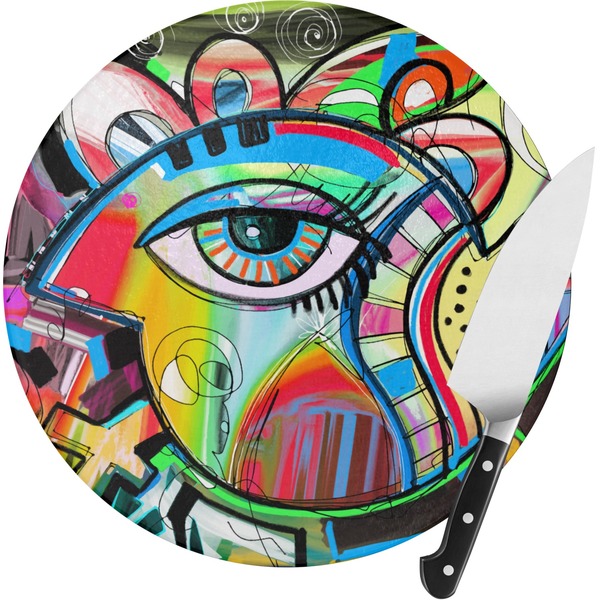Custom Abstract Eye Painting Round Glass Cutting Board - Small