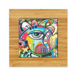 Abstract Eye Painting Bamboo Trivet with Ceramic Tile Insert