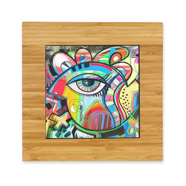 Custom Abstract Eye Painting Bamboo Trivet with Ceramic Tile Insert