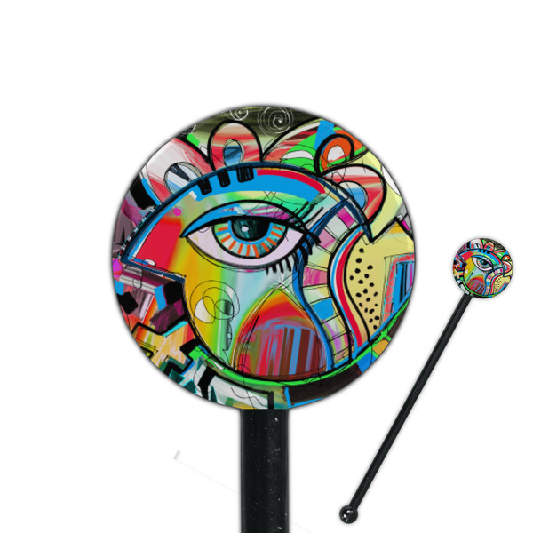 Custom Abstract Eye Painting 5.5" Round Plastic Stir Sticks - Black - Double Sided