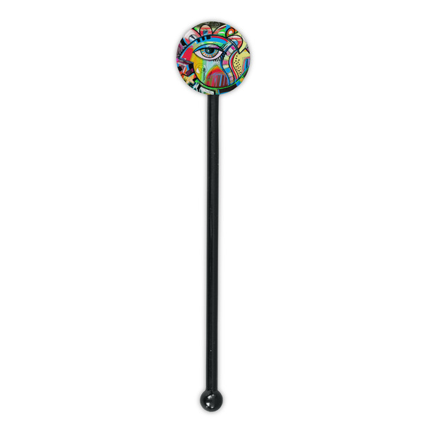 Abstract Eye Painting Black Plastic 5.5" Stir Stick - Round - Single Stick