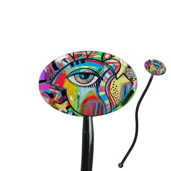 Custom Abstract Eye Painting 7" Oval Plastic Stir Sticks - Black - Double Sided