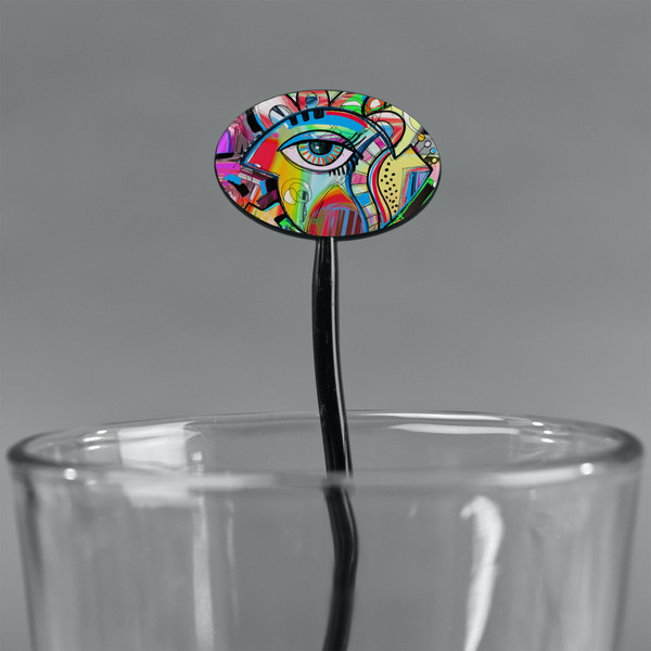Abstract Eye Painting Black Plastic 7" Stir Stick - Oval - Main
