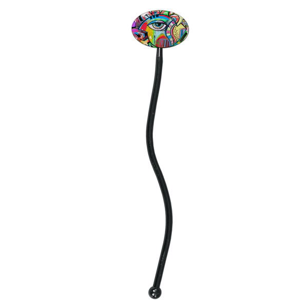 Abstract Eye Painting Black Plastic 7" Stir Stick - Oval - Single Stick