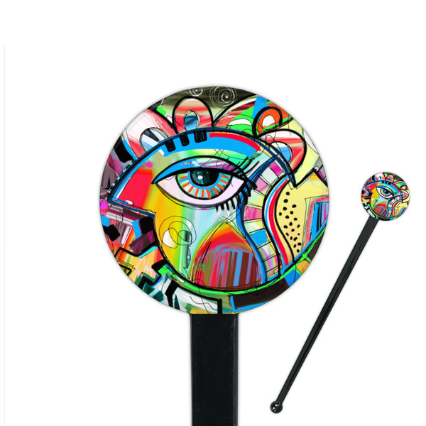 Custom Abstract Eye Painting 7" Round Plastic Stir Sticks - Black - Double Sided