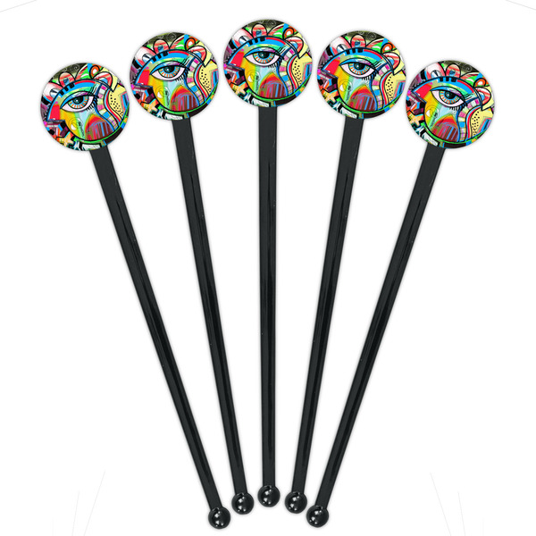 Abstract Eye Painting Black Plastic 7" Stir Stick - Round - Fan View