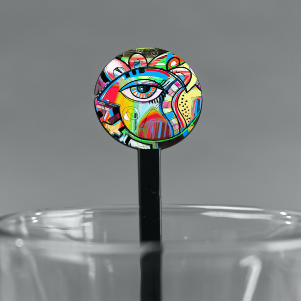 Abstract Eye Painting Black Plastic 7" Stir Stick - Round - Main
