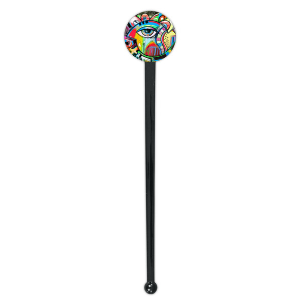 Abstract Eye Painting Black Plastic 7" Stir Stick - Round - Single Stick