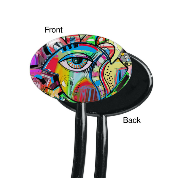 Abstract Eye Painting Black Plastic 7" Stir Stick - Single Sided - Oval - Front & Back