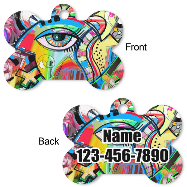 Abstract Eye Painting Bone Shaped Dog Tag - Front & Back