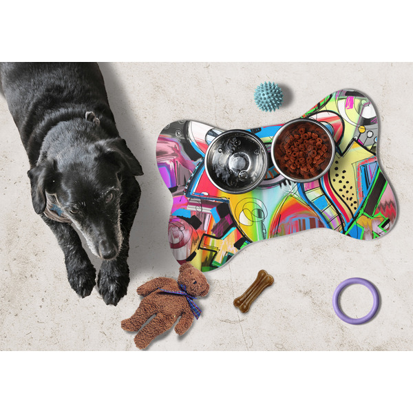 Abstract Eye Painting Bone Shaped Mat w/ Food & Water