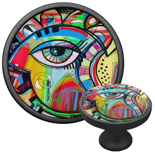 Abstract Eye Painting Cabinet Knob - Black - Multi Angle