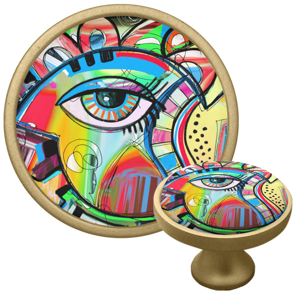Custom Abstract Eye Painting Cabinet Knob - Gold