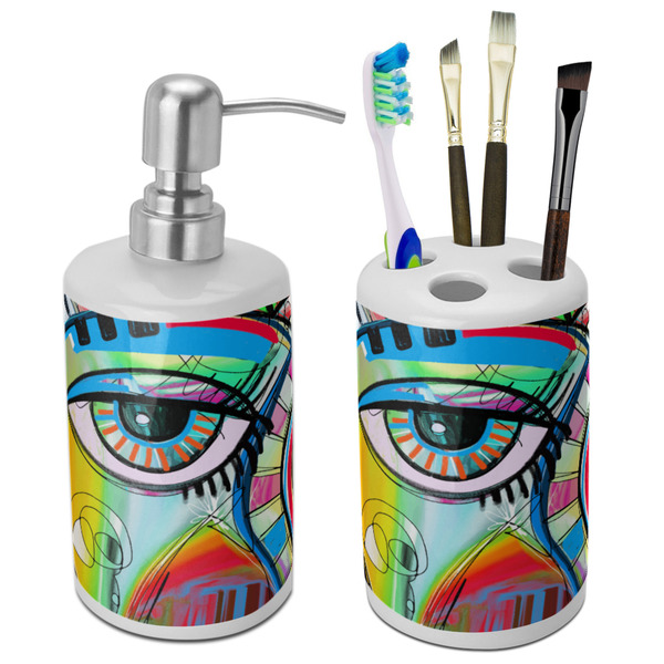 Custom Abstract Eye Painting Ceramic Bathroom Accessories Set