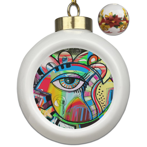 Custom Abstract Eye Painting Ceramic Ball Ornaments - Poinsettia Garland
