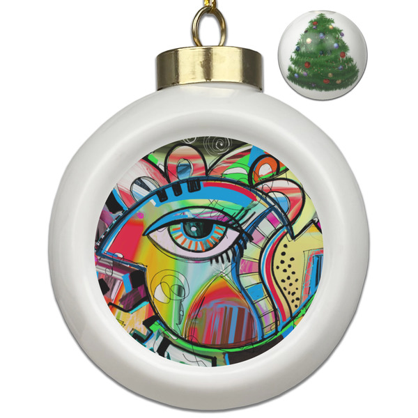 Custom Abstract Eye Painting Ceramic Ball Ornament - Christmas Tree