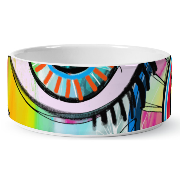 Abstract Eye Painting Ceramic Dog Bowl - Medium - Front