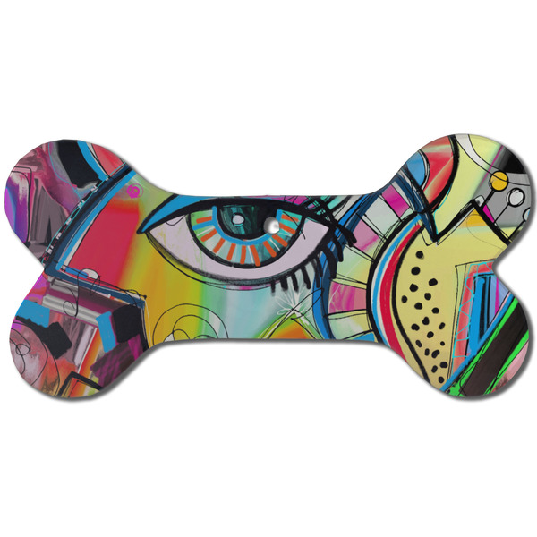 Abstract Eye Painting Ceramic Flat Ornament - Bone Front