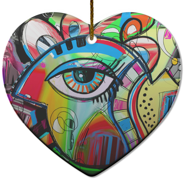 Abstract Eye Painting Ceramic Flat Ornament - Heart (Front)