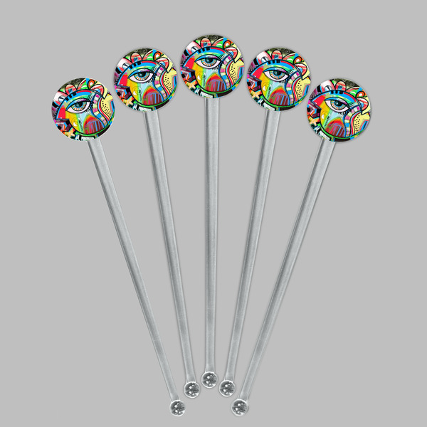 Abstract Eye Painting Clear Plastic 7" Stir Stick - Round - Fan View