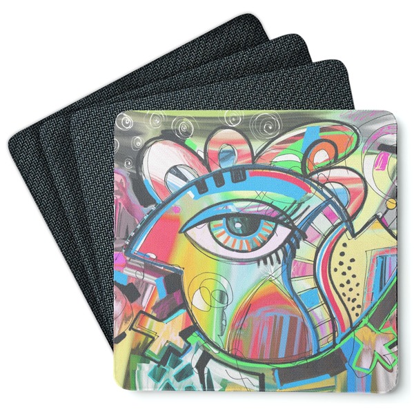 Custom Abstract Eye Painting Square Rubber Backed Coasters - Set of 4