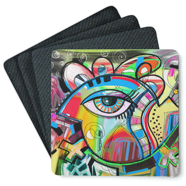 Custom Abstract Eye Painting Square Rubber Backed Coasters - Set of 4