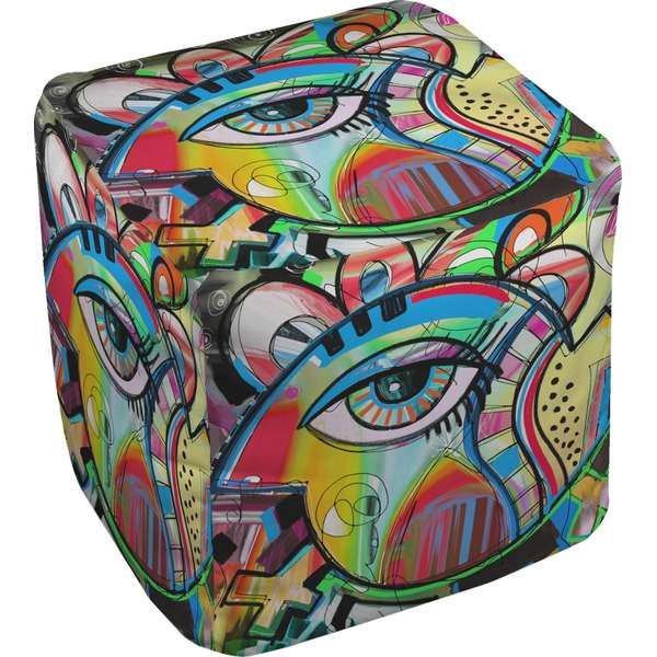 Custom Abstract Eye Painting Cube Pouf Ottoman - 13"
