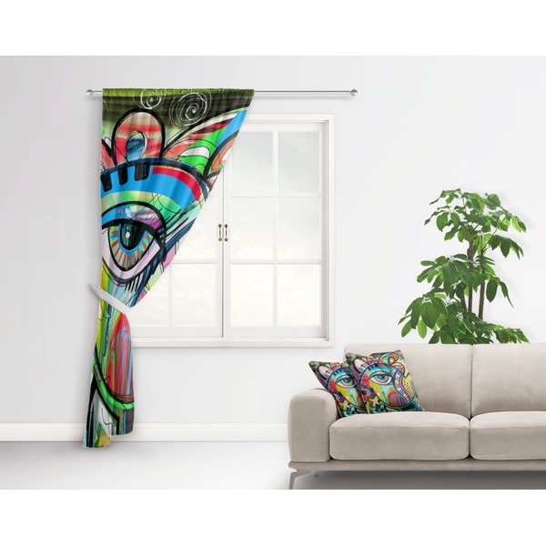 Abstract Eye Painting Curtain With Window and Rod - in Room Matching Pillow