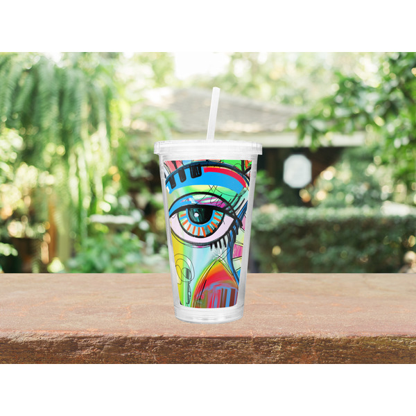 Abstract Eye Painting Double Wall Tumbler with Straw Lifestyle
