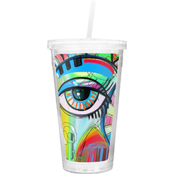 Abstract Eye Painting Double Wall Tumbler with Straw