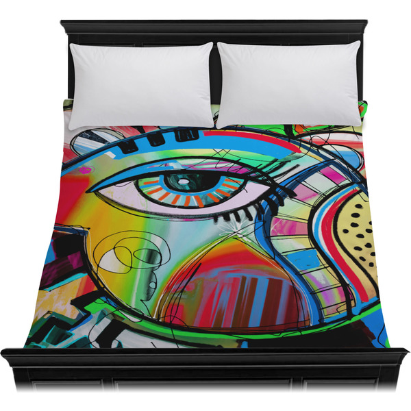 Abstract Eye Painting Duvet Cover - Queen - On Bed - No Prop