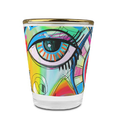 Abstract Eye Painting Glass Shot Glass - 1.5 oz - with Gold Rim - Set of 4