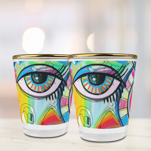Abstract Eye Painting Glass Shot Glass - with gold rim - LIFESTYLE