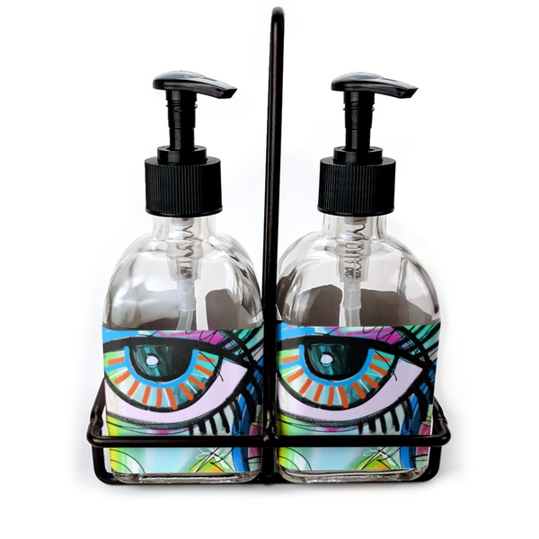 Custom Abstract Eye Painting Glass Soap & Lotion Bottle Set