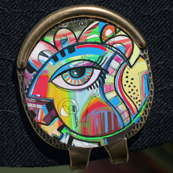 Abstract Eye Painting Golf Ball Marker Hat Clip - Gold - Close Up