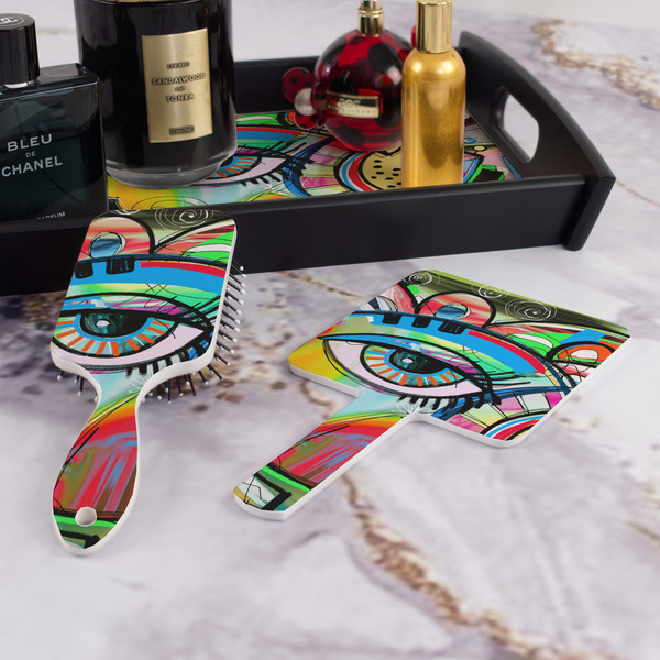 Abstract Eye Painting Hair Brush and Hand Mirror - Bathroom Scene