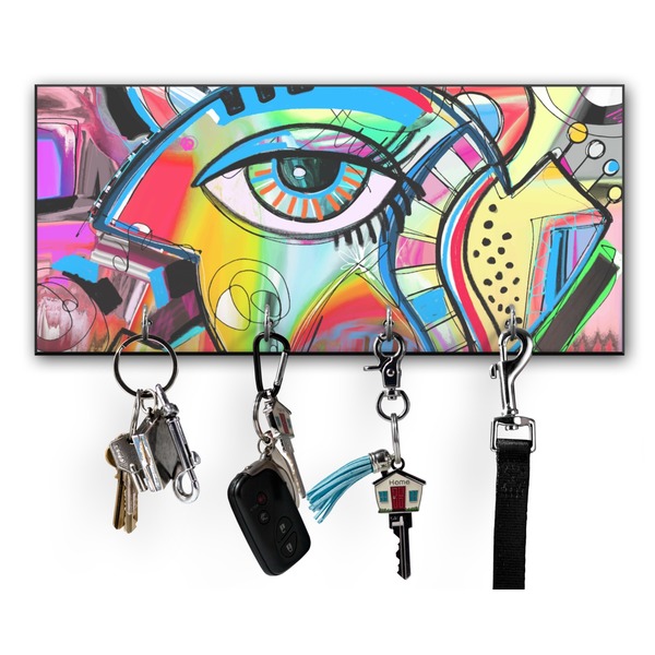 Custom Abstract Eye Painting Key Hanger w/ 4 Hooks