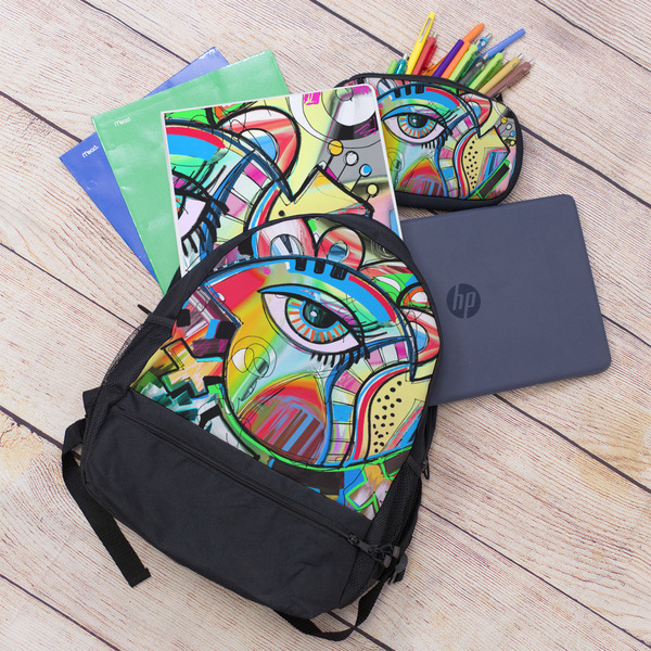 Abstract Eye Painting Large Backpack - Black - With Stuff