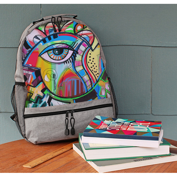 Abstract Eye Painting Large Backpack - Gray - On Desk