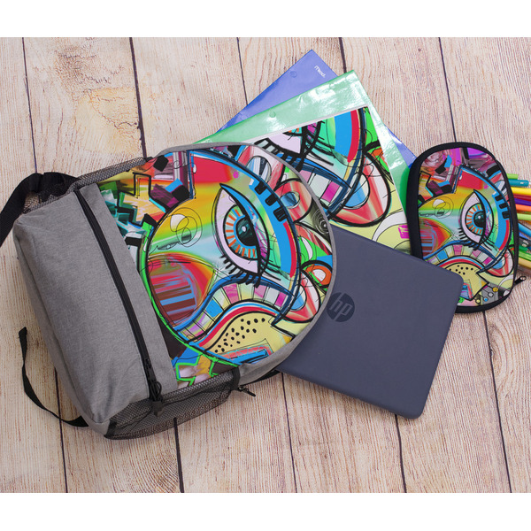 Abstract Eye Painting Large Backpack - Gray - With Stuff
