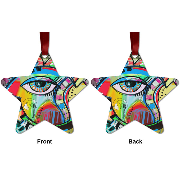 Abstract Eye Painting Metal Star Ornament - Front and Back