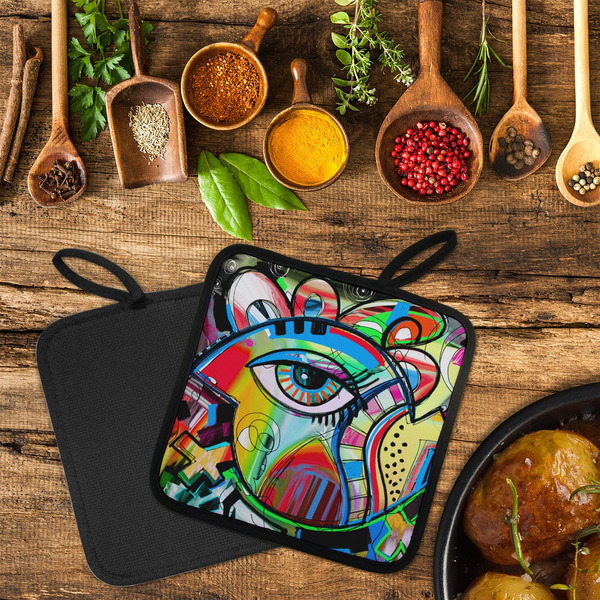 Abstract Eye Painting Neoprene Pot Holder - Set of 2  LIFESTYLE (Flatlay)