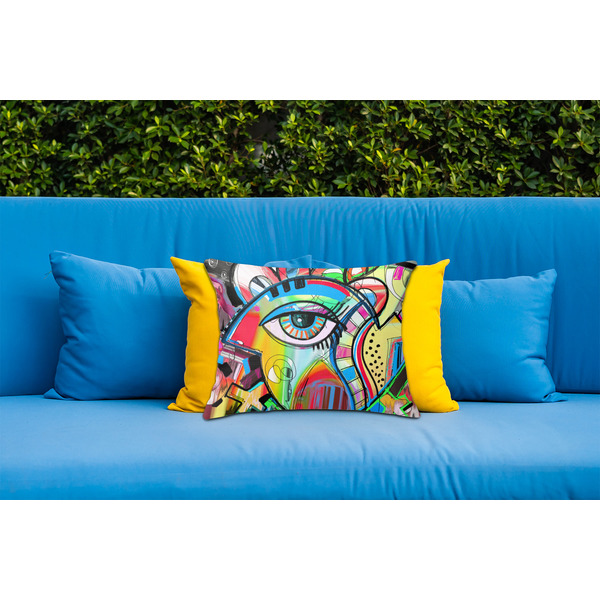 Abstract Eye Painting Outdoor Throw Pillow  - LIFESTYLE (Rectangular - 20x14)