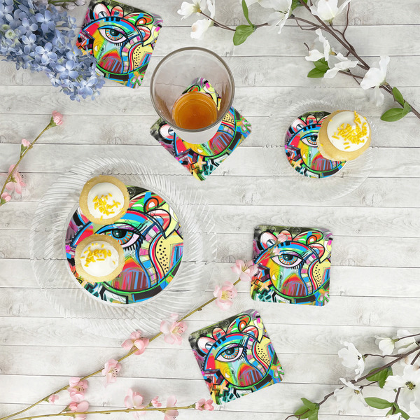 Abstract Eye Painting Paper Coasters - In Context