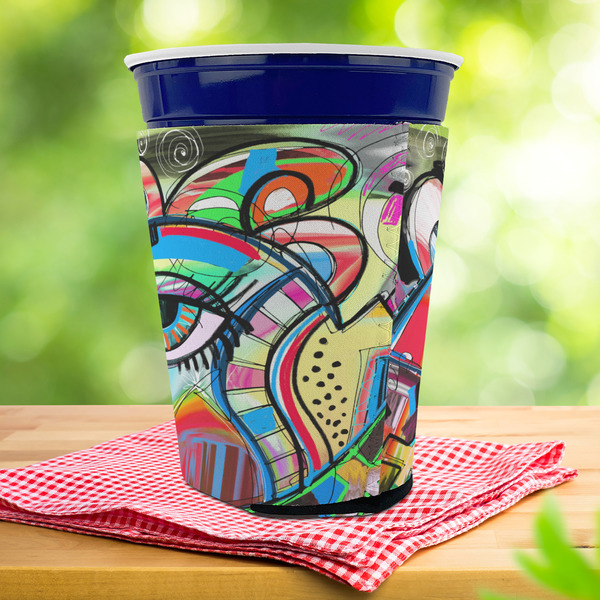 Abstract Eye Painting Party Cup Sleeves - with bottom - Lifestyle